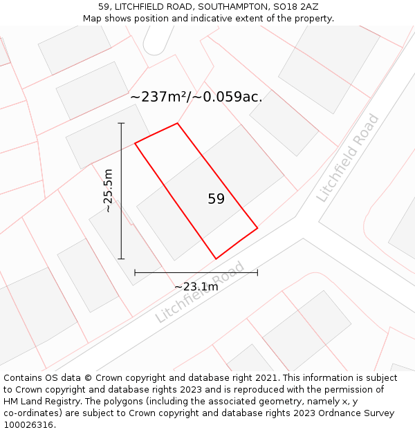 59, LITCHFIELD ROAD, SOUTHAMPTON, SO18 2AZ: Plot and title map