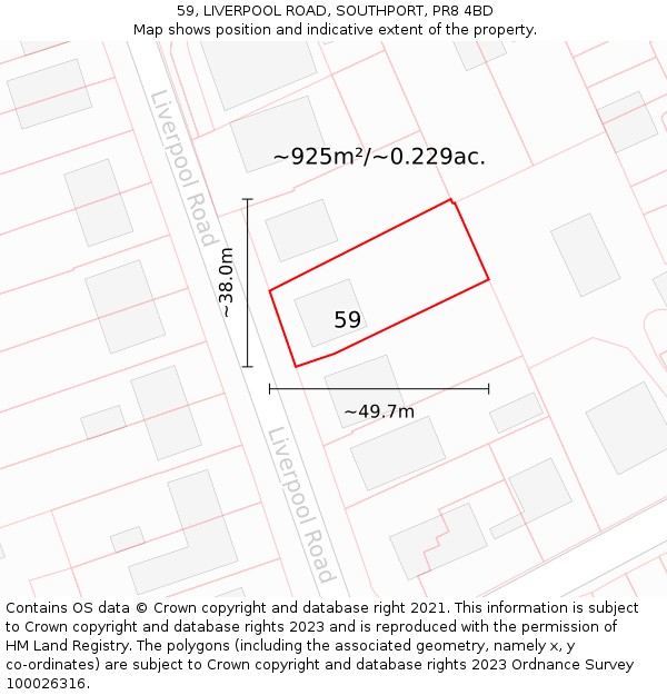 59, LIVERPOOL ROAD, SOUTHPORT, PR8 4BD: Plot and title map