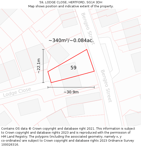 59, LODGE CLOSE, HERTFORD, SG14 3DH: Plot and title map