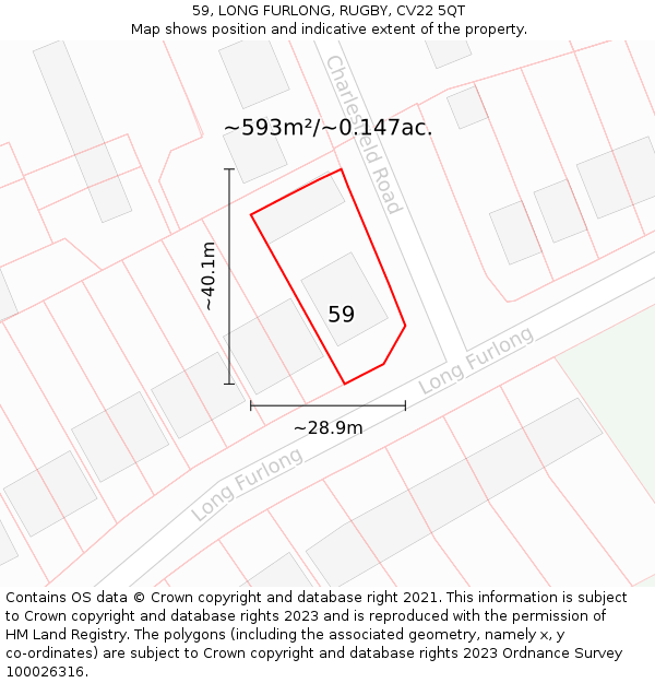 59, LONG FURLONG, RUGBY, CV22 5QT: Plot and title map