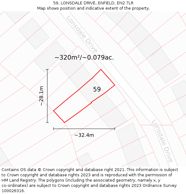 59, LONSDALE DRIVE, ENFIELD, EN2 7LR: Plot and title map