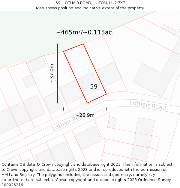 59, LOTHAIR ROAD, LUTON, LU2 7XB: Plot and title map