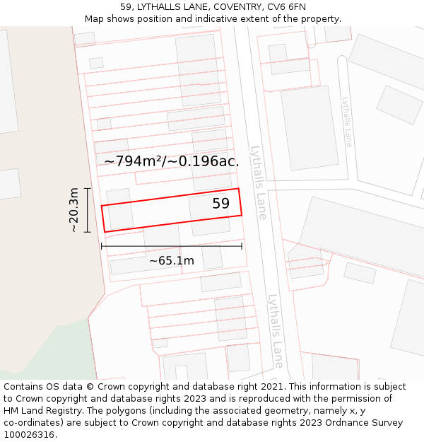 59, LYTHALLS LANE, COVENTRY, CV6 6FN: Plot and title map