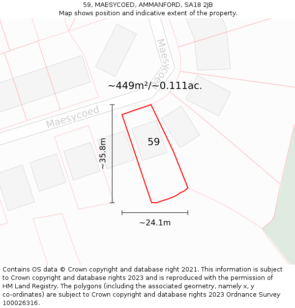 59, MAESYCOED, AMMANFORD, SA18 2JB: Plot and title map