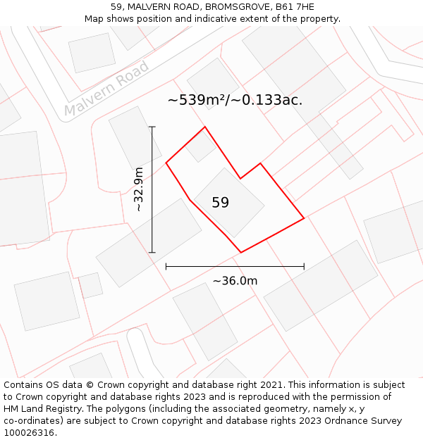 59, MALVERN ROAD, BROMSGROVE, B61 7HE: Plot and title map