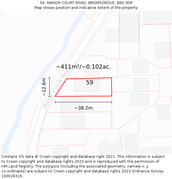 59, MANOR COURT ROAD, BROMSGROVE, B60 3NP: Plot and title map