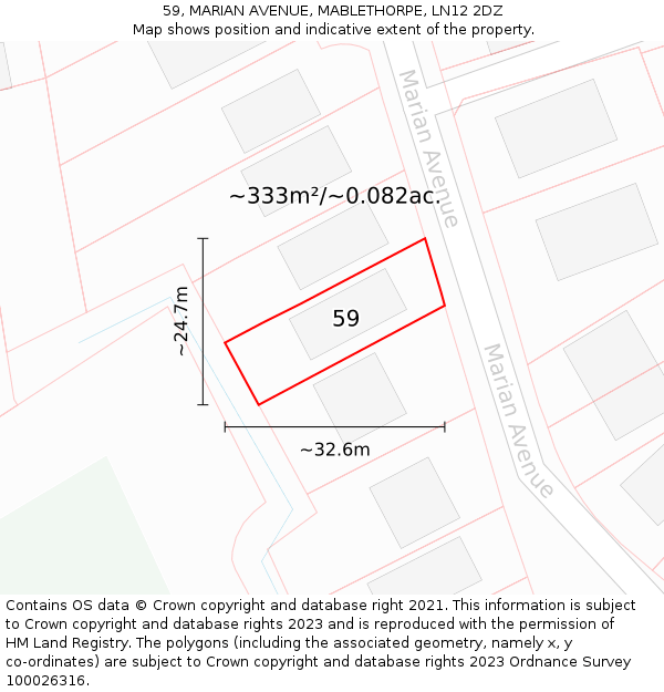 59, MARIAN AVENUE, MABLETHORPE, LN12 2DZ: Plot and title map
