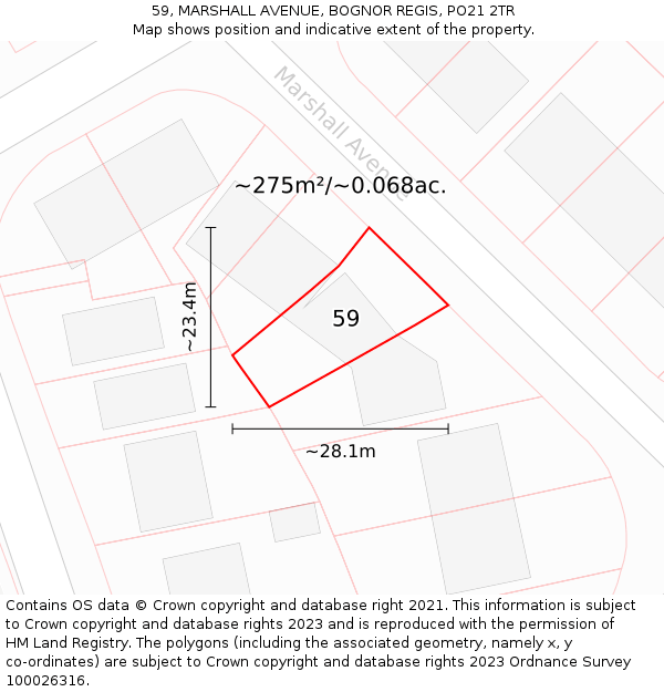 59, MARSHALL AVENUE, BOGNOR REGIS, PO21 2TR: Plot and title map