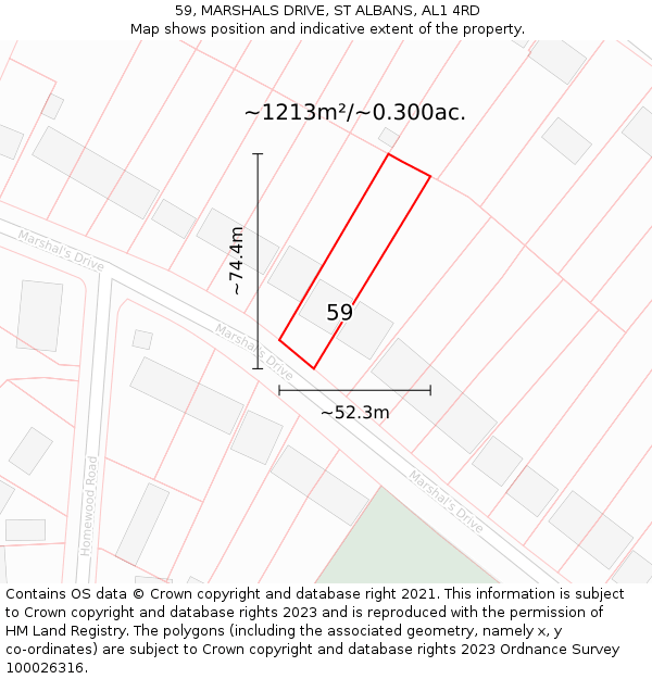 59, MARSHALS DRIVE, ST ALBANS, AL1 4RD: Plot and title map