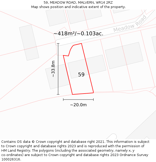 59, MEADOW ROAD, MALVERN, WR14 2RZ: Plot and title map