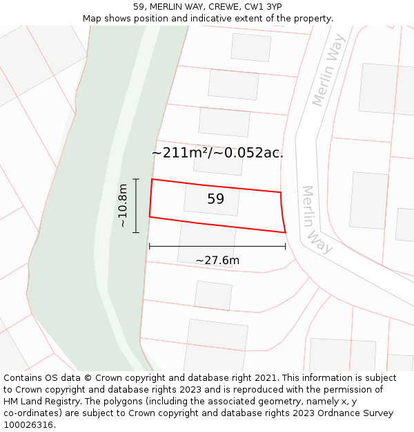 59, MERLIN WAY, CREWE, CW1 3YP: Plot and title map