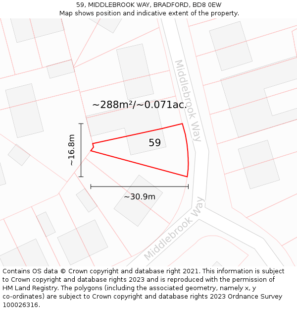 59, MIDDLEBROOK WAY, BRADFORD, BD8 0EW: Plot and title map