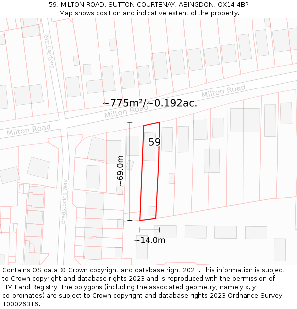 59, MILTON ROAD, SUTTON COURTENAY, ABINGDON, OX14 4BP: Plot and title map