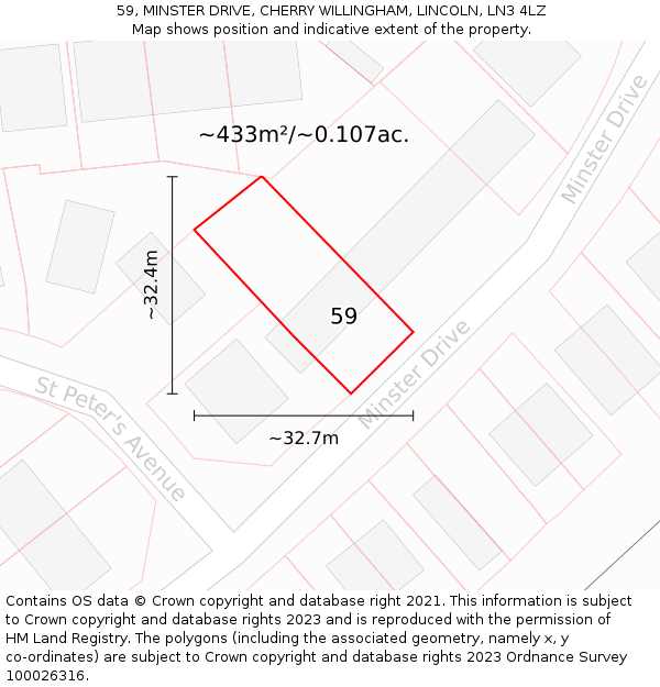 59, MINSTER DRIVE, CHERRY WILLINGHAM, LINCOLN, LN3 4LZ: Plot and title map