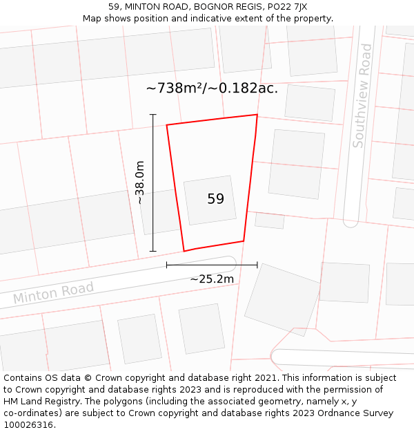 59, MINTON ROAD, BOGNOR REGIS, PO22 7JX: Plot and title map