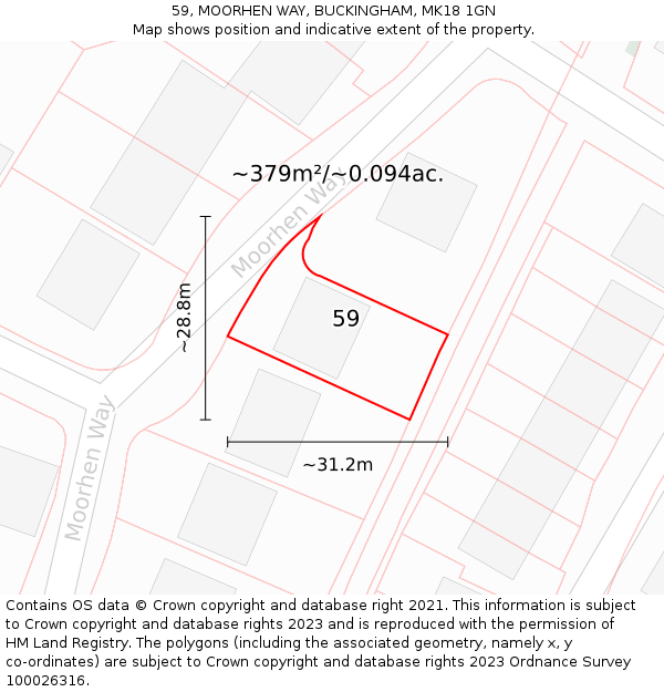 59, MOORHEN WAY, BUCKINGHAM, MK18 1GN: Plot and title map