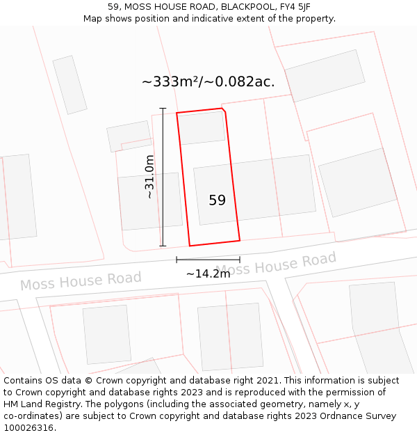 59, MOSS HOUSE ROAD, BLACKPOOL, FY4 5JF: Plot and title map