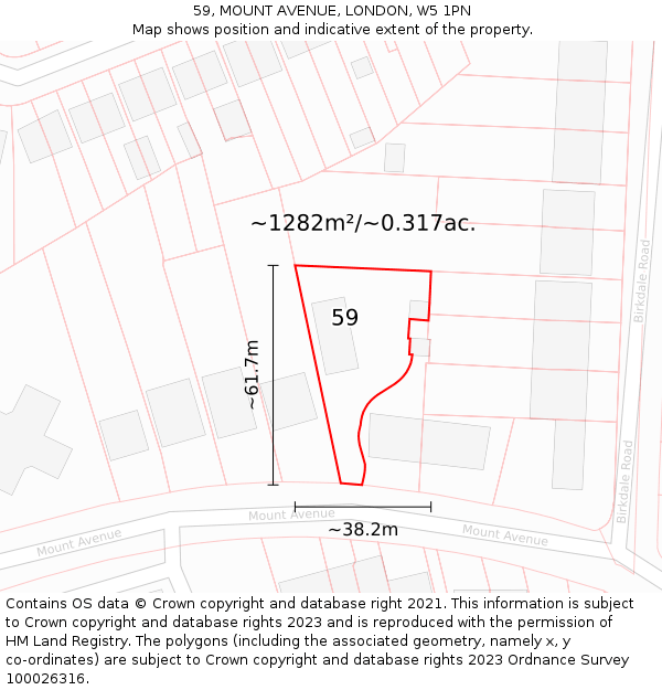 59, MOUNT AVENUE, LONDON, W5 1PN: Plot and title map