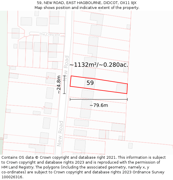 59, NEW ROAD, EAST HAGBOURNE, DIDCOT, OX11 9JX: Plot and title map