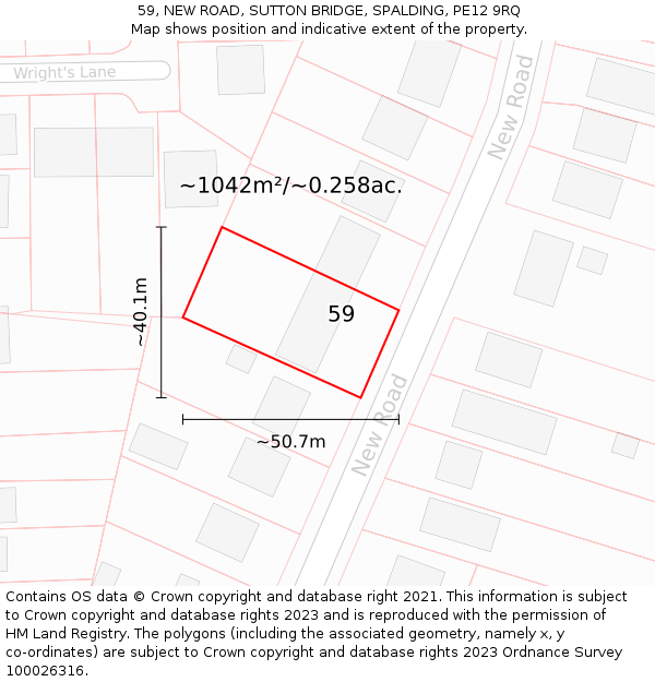 59, NEW ROAD, SUTTON BRIDGE, SPALDING, PE12 9RQ: Plot and title map