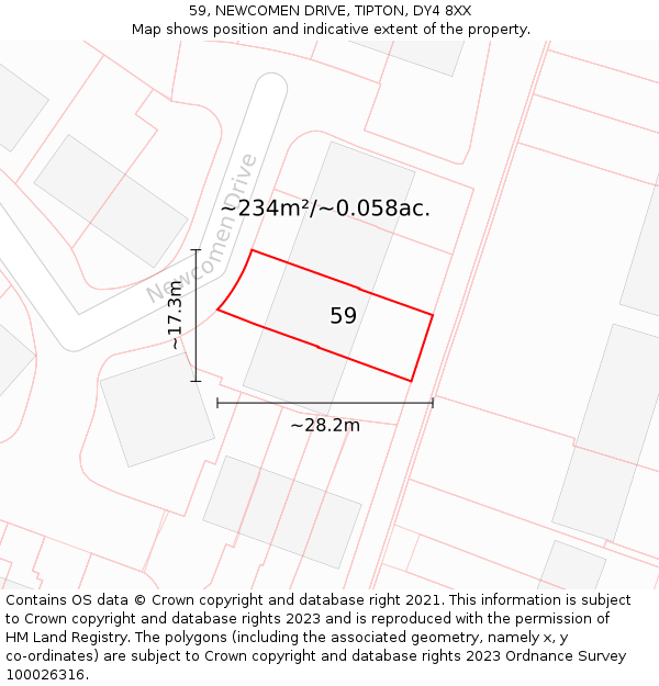 59, NEWCOMEN DRIVE, TIPTON, DY4 8XX: Plot and title map