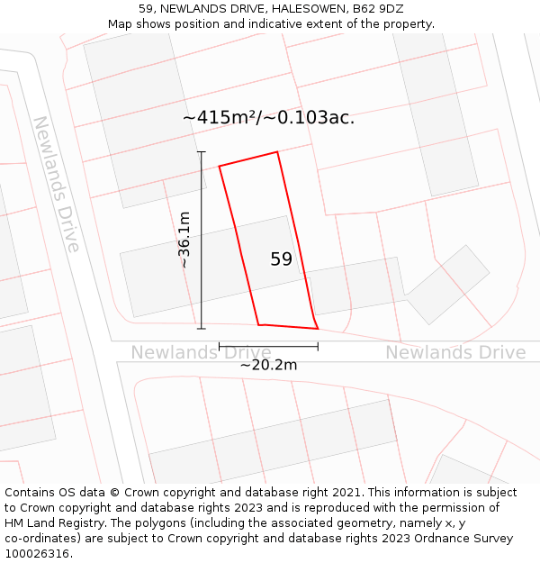 59, NEWLANDS DRIVE, HALESOWEN, B62 9DZ: Plot and title map