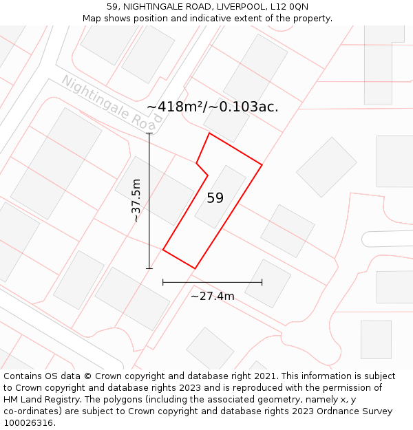 59, NIGHTINGALE ROAD, LIVERPOOL, L12 0QN: Plot and title map