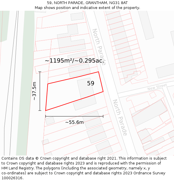 59, NORTH PARADE, GRANTHAM, NG31 8AT: Plot and title map