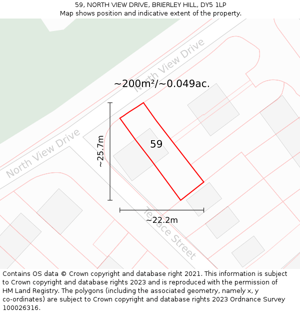59, NORTH VIEW DRIVE, BRIERLEY HILL, DY5 1LP: Plot and title map