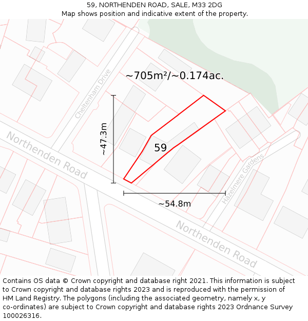 59, NORTHENDEN ROAD, SALE, M33 2DG: Plot and title map