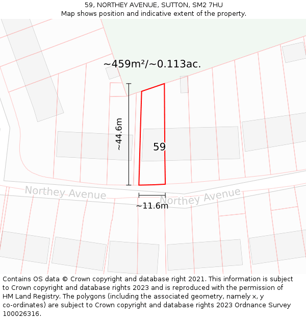 59, NORTHEY AVENUE, SUTTON, SM2 7HU: Plot and title map