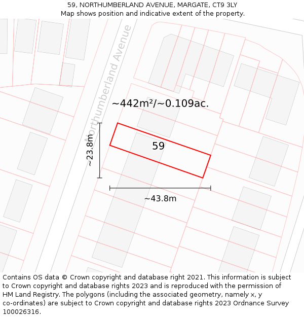 59, NORTHUMBERLAND AVENUE, MARGATE, CT9 3LY: Plot and title map