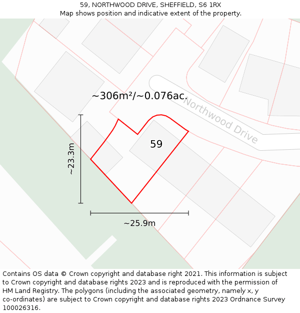 59, NORTHWOOD DRIVE, SHEFFIELD, S6 1RX: Plot and title map