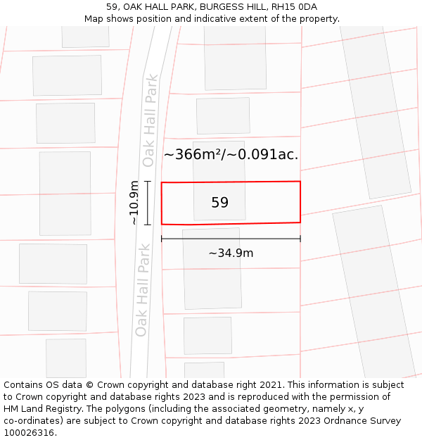 59, OAK HALL PARK, BURGESS HILL, RH15 0DA: Plot and title map