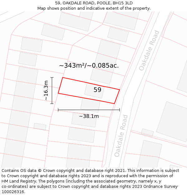 59, OAKDALE ROAD, POOLE, BH15 3LD: Plot and title map