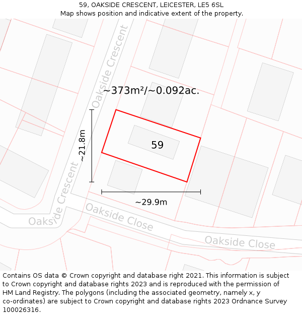 59, OAKSIDE CRESCENT, LEICESTER, LE5 6SL: Plot and title map