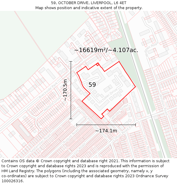 59, OCTOBER DRIVE, LIVERPOOL, L6 4ET: Plot and title map