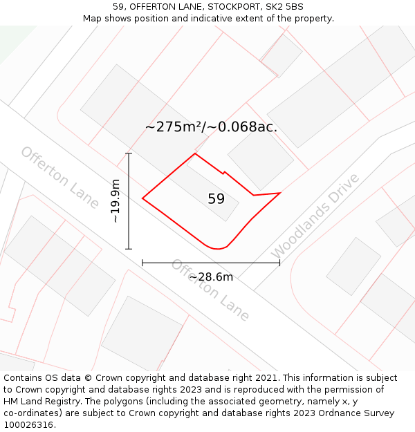 59, OFFERTON LANE, STOCKPORT, SK2 5BS: Plot and title map
