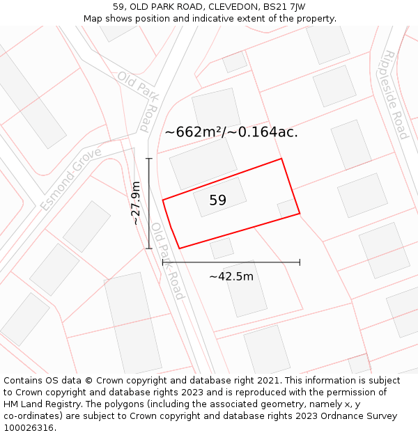 59, OLD PARK ROAD, CLEVEDON, BS21 7JW: Plot and title map