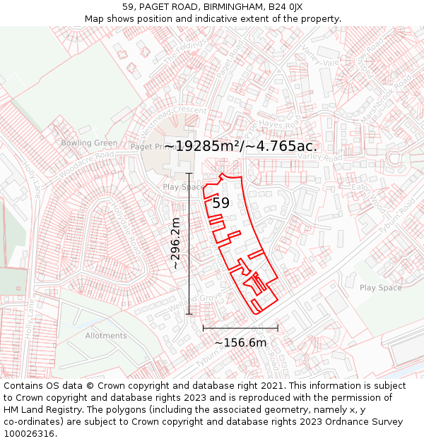 59, PAGET ROAD, BIRMINGHAM, B24 0JX: Plot and title map