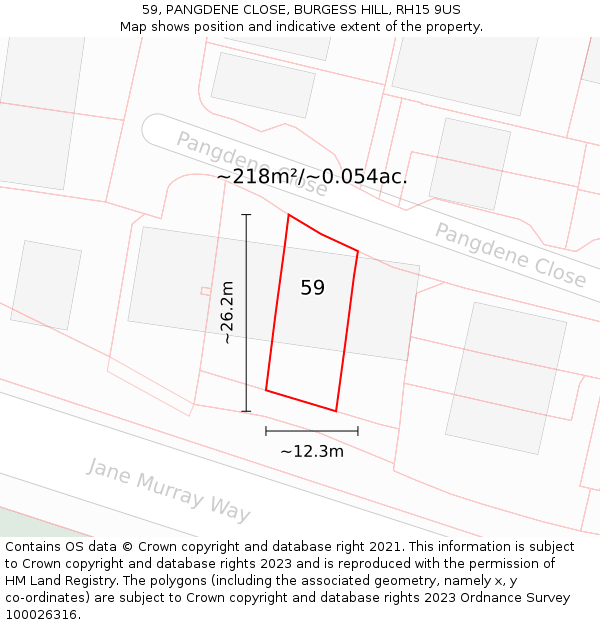 59, PANGDENE CLOSE, BURGESS HILL, RH15 9US: Plot and title map