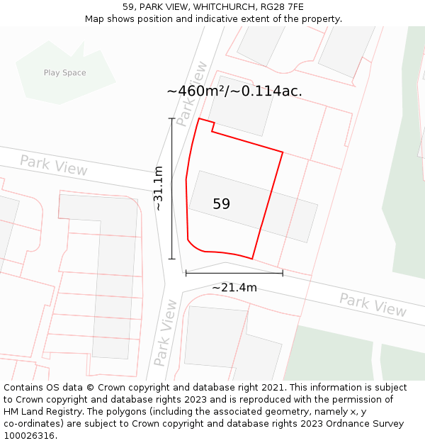 59, PARK VIEW, WHITCHURCH, RG28 7FE: Plot and title map
