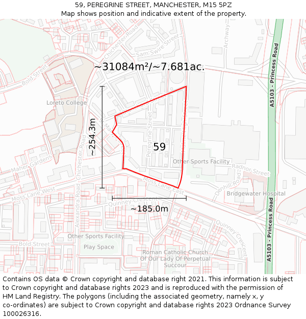 59, PEREGRINE STREET, MANCHESTER, M15 5PZ: Plot and title map