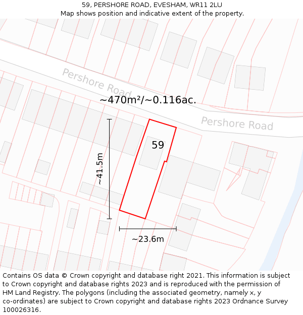 59, PERSHORE ROAD, EVESHAM, WR11 2LU: Plot and title map