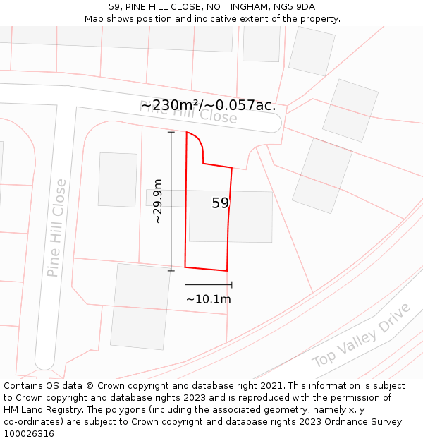 59, PINE HILL CLOSE, NOTTINGHAM, NG5 9DA: Plot and title map