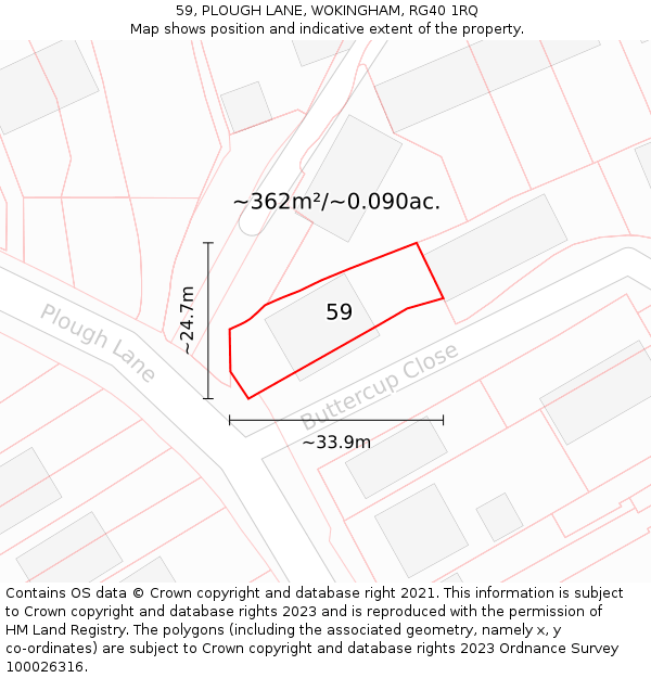 59, PLOUGH LANE, WOKINGHAM, RG40 1RQ: Plot and title map