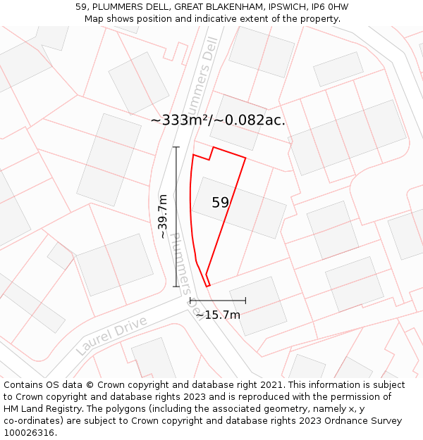 59, PLUMMERS DELL, GREAT BLAKENHAM, IPSWICH, IP6 0HW: Plot and title map