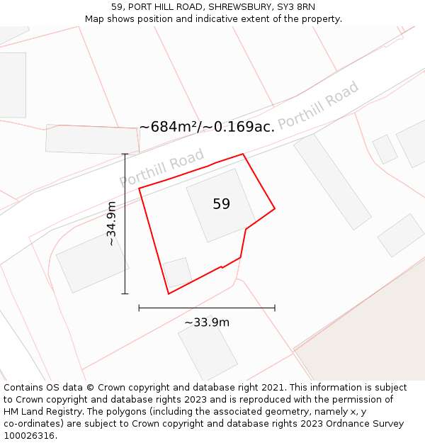 59, PORT HILL ROAD, SHREWSBURY, SY3 8RN: Plot and title map