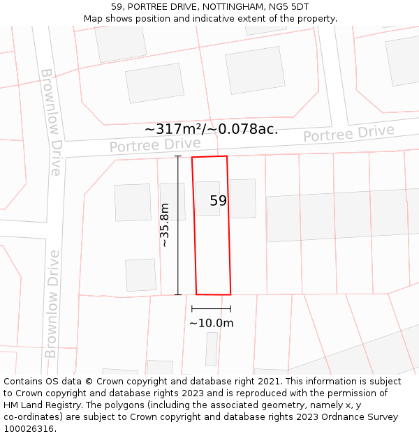 59, PORTREE DRIVE, NOTTINGHAM, NG5 5DT: Plot and title map