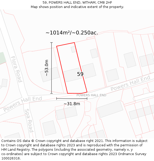 59, POWERS HALL END, WITHAM, CM8 2HF: Plot and title map